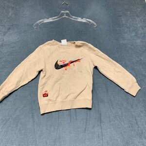 Nike Sweatshirt Girls 6 Beige Black Graphic Fleece Long Sleeve Ribbed Pullover